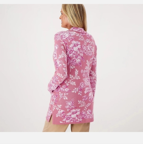 Isaac Mizrahi Pink Floral Tunic Length Cardigan Sweater Size 3X NWOT - Picture 2 of 7